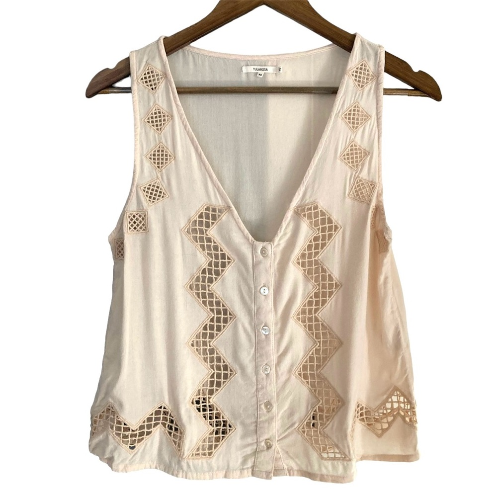 Revolve Tularosa Crochet Panel Desert Button Front Relaxed Fit Sleeveless Top